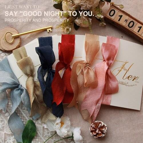 2pcs wedding favors party chiffon ribbon vows card Pearl pendant red oath romantic gold letter book his and her vow photo props