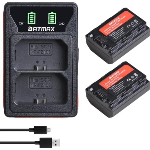 2X 2280mAh NP-FZ100 NPFZ100 NP FZ100 Li-ion Battery + LED Built-in USB Charger Type C for Sony A6600, a9, a7R III, a7 III
