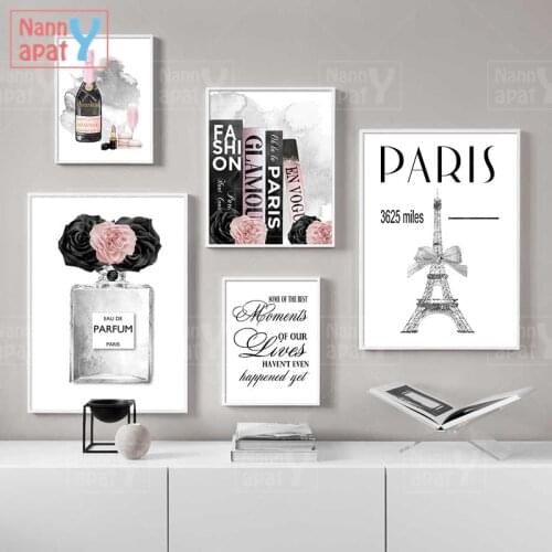 Girl Room Home Decor Makeup Canvas Print Wall Art Painting Champagne Perfume Fashion Book Poster Salon Beauty Decorative Picture