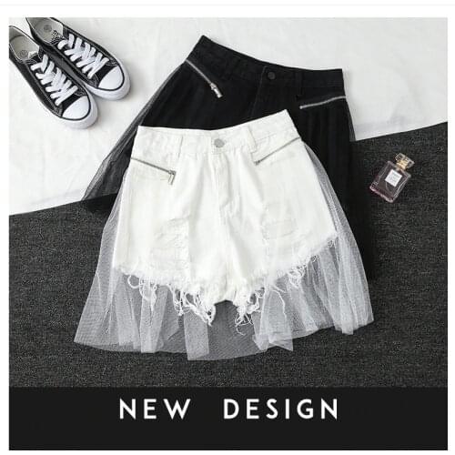 Womens Summer Ripped Hole Denim Shorts Fashion Mesh Lace High Waist Jeans Female Trendy Tassels Mini Shorts Sexy E Girls Y2K