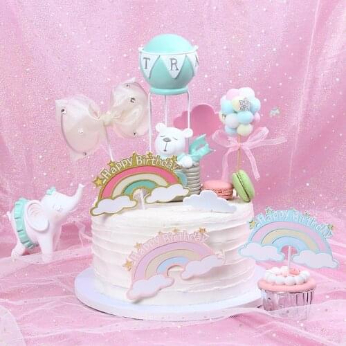 1PC Air Balloon Colorful Rainbow Happy Birthday Cake Topper Kids Party Decoration Decoration for Baking Cute Gifts