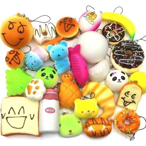 10Pcs\50 Pcs Squishy Slow Rising Adorable Bread Cake Bun Pendant Donut Charm Squishies Toy Stress Relief Toy Squeeze Toy