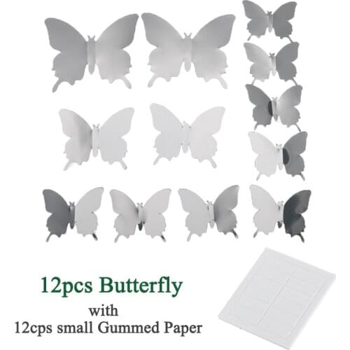 12PCS Simulation PVC Silver Butterfly Mirrors Butterfly Decorative Stakes Wind Spinners Garden Decorations