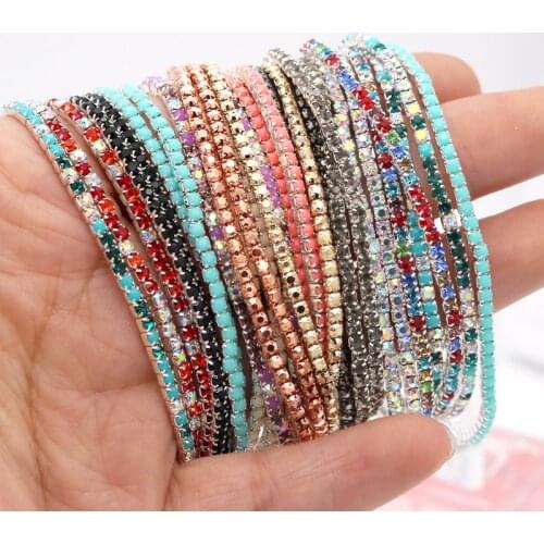 18 Colors Beauty Jewelry Fashion Shining Rhinestone Prong Setting Beaded Bracelets 2pcs/lot Diameter 5cm Popular Gifts For Girl