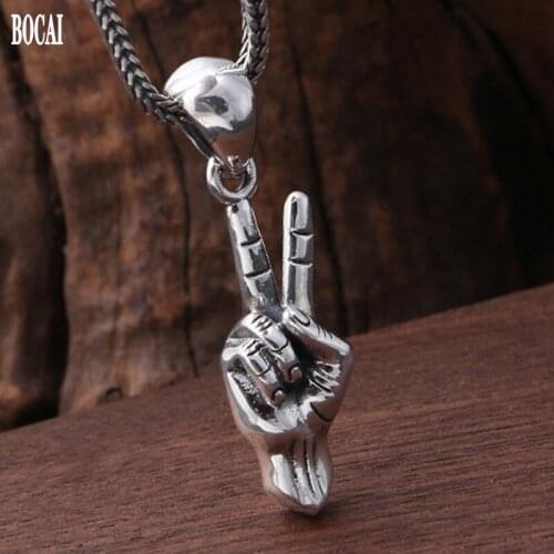 2020 real S925 silver jewelry victory gesture necklace pendant forr man fashionable men and women popular eye silver pendant