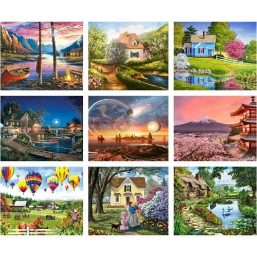 5D DIY Diamond Painting Full Round Landscape Hot Air Balloon Diamond Embroidery Mosaic Cross Stitch Kit Home Wall Decor Crafts