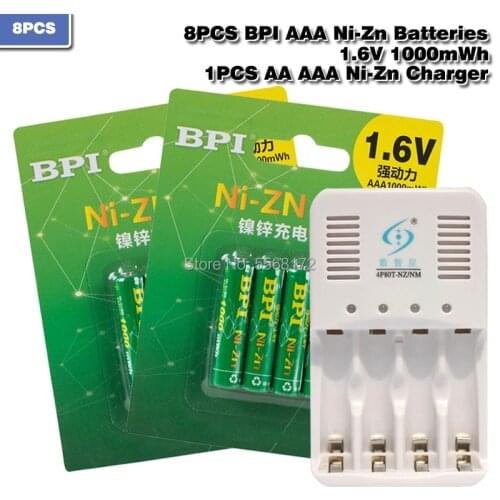 8Pcs NiZn Ni-Zn 1.6V AAA 1000mWh Rechargeable Battery + NiZn smart Charger , Much Powerful and stronger than Ni-MH battery