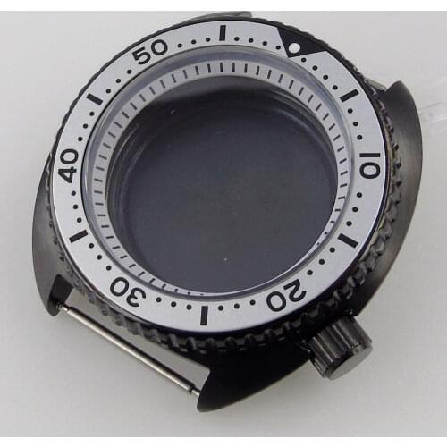 PVD Plated Black White 45mm Men Watch Case fit NH35A NH36A Sapphire Glass Chapter Ring Solid Back