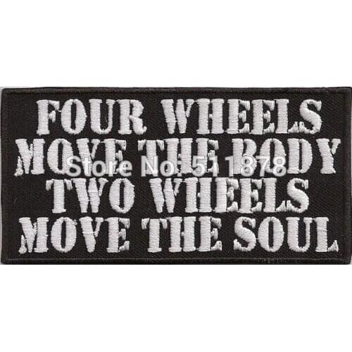 FOUR WHEELS move the Body Two the SOUL Outlaw MC Embroidered Motorcycle Biker Club Vest Patch IRON ON Badge emblem Jacket
