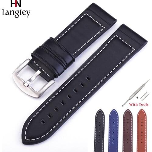 Genuine Leather Watchband Flat Interface High Quality Wristwatch Straps 18mm 20mm 22mm 24mm Steel Buckle Wristbands