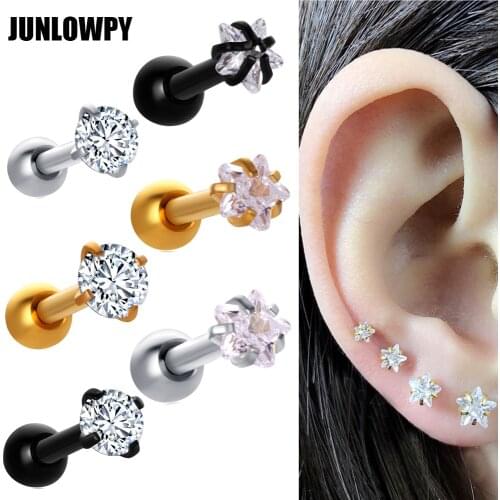 JUNLOWPY Titanium Gold Labret Lip Ring Zircon Anodized Prong Gem Monroe 16G Tragus Helix Ear Piercing Tragus Cartilage Earrings