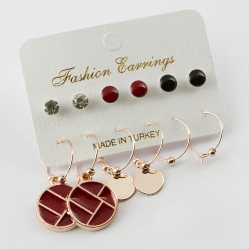 12'li Round Cabochons Ring Earrings