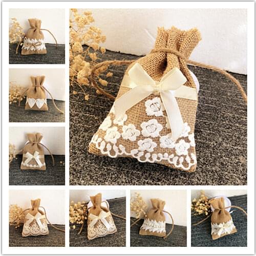 50pcs Mixed Style Burlap & Lace Drawstring Bag Jewelry Pouch, Wedding Favor, Gift/Candy Bag,Cutlery Knives and Forks Holder
