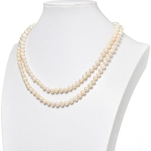 Natural Freshwater Pearls 7-8mm Size For Manual Diy 2 Rows Generous White Pearls Necklace 19inch For Birthday H470