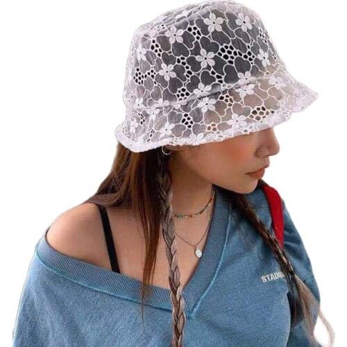 New fashion lace bucket hat caps vintage sun hat lace emboridery women bucket hats parents hat white black