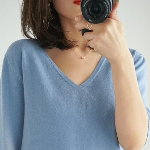 2020 Latest Wild V-neck Short Sleeved Sweater Somens Spring/Summer New Korean Fan Casual WildLoose Short T-shirt Thin Top