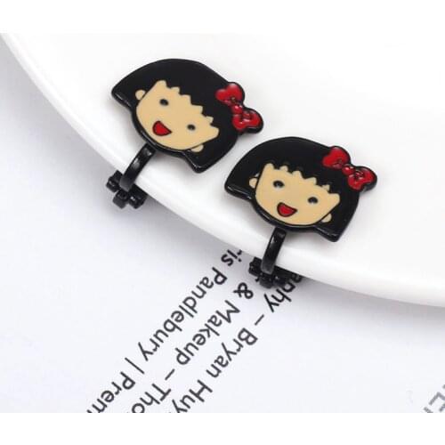 Novelty Cartoon Clip On Earrings Cute Girl With Smile Stud Earring Without Hole Clip Earing Creative Accesories For Kids Girls