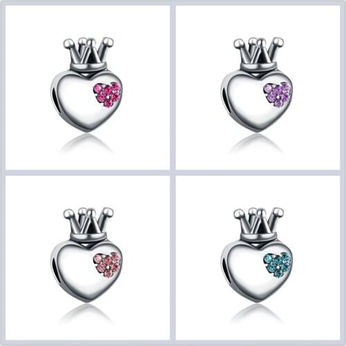 New Fashion Hot Sale Charm Big Hole Beads Love Crown Diamond Beads Suitable for Original Pandora Ladies Bracelet Jewelry Gift