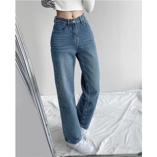 Obrix Female Youth Style Trendy Jeans High Waist Straight Full Length Korean Style Casual Streetwear Outfit For Women