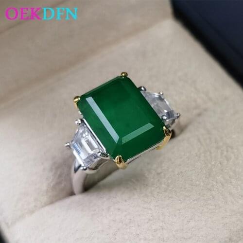 OEKDFN Vintage 100% 925 Sterling Silver Ring 10x14MM Emerald Diamond Anniversary Party Rings For Women Brand Fine Jewelry Rings