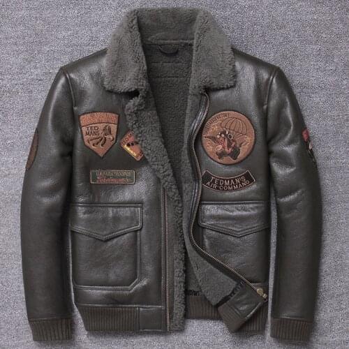 Original Ecology One Male B3 Pilot Clothing Lamb Wool Coat Sheep Skin Man Leather And Fur Jacket Real Genuine