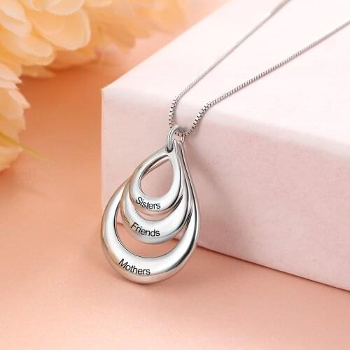 Personalized Engraving Necklace Custom Layered Water Drop Pendant Anniversary Necklace 3 Names Engraved Necklaces Women Jewelry