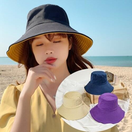 2021 Womens Bucket Hat Fashion Summer Big Brim Women Sun Hat For Female Beach Double-Sided Fisherman Hat Visor