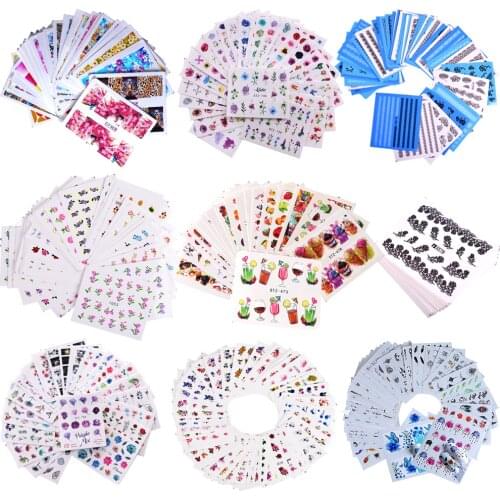 1 Set Mixed Nail Stickers Sets Water Transfer Decals Flower Lace Cartoon Designs Slider Manicure Foils Nail Art Decoration TR830