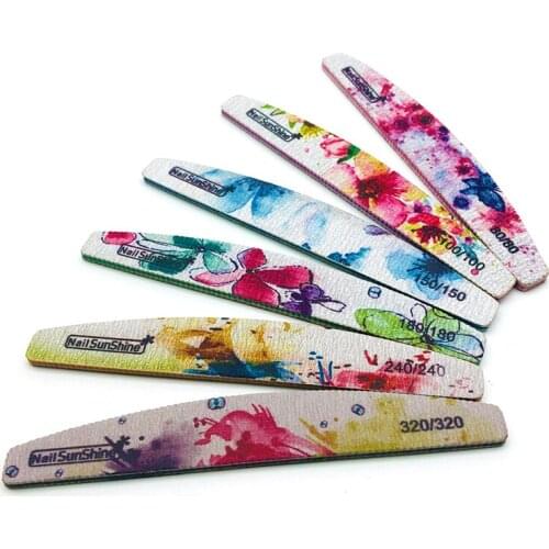 10pcs New Nail File Flower Printed Nail buffer Block Colorful 80/100/150/180/240/320 Washable File Manicure Tool Lime a ongle
