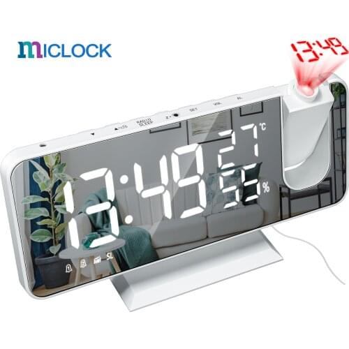 AKABELL 3D Projection Alarm Clock Radio Digital Clock with USB Charger 18CM Large Mirror LED Display Alarm Clock Auto Dimmer