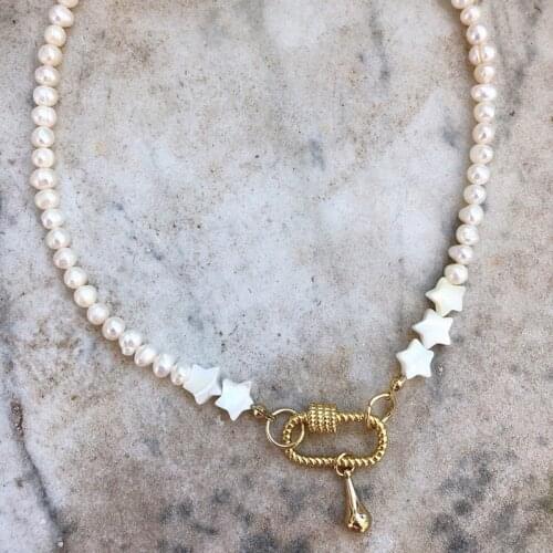 2021 Spiral Buckles women Carabiner Screw Lock Clasps bijoux chunky Clavicle Chain Necklace freshwater pearl water drop pendant