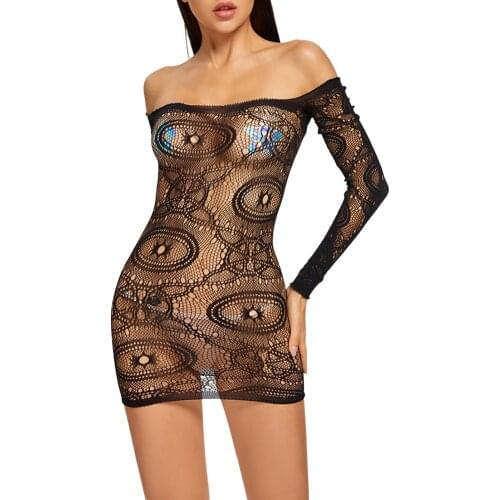 Sexy Ladies Summer Sexy Nightwear Women Fashionable Hollow Perspective Mesh Long Sleeve Backless Short Hip Skirt Nightdress