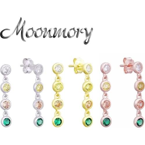 Moonmory 925 Sterling Silver Rainbow Zircon Chain Dangle Stud Earring For Women 2021 New Arrival Fashion Tassel Earrings Jewelry