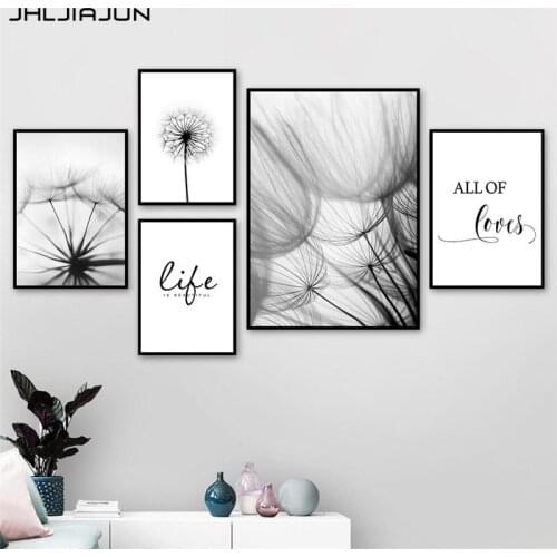JHLJIAJUN Nordic Dandelion Art Canvas Painting Posters And Prints Black White Wall Pictures For Living Room Decor