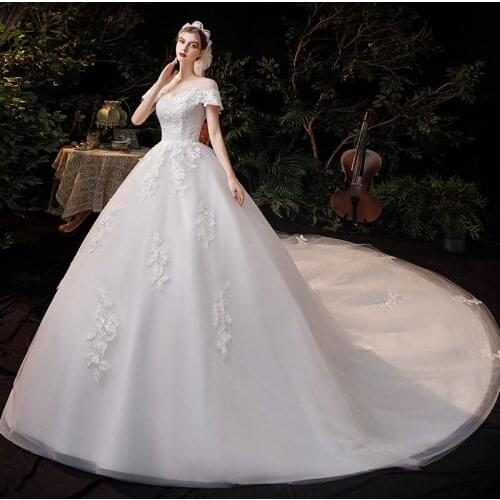 Wedding Dress 2021 New Vestido De Noiva Robe De Mariee Short Sleeve Luxury 1m Brush Train Lace Princess Ball Gown Plus Size