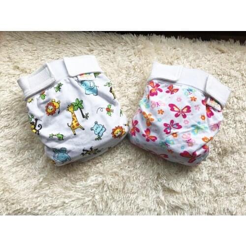 Stock Pormotion 100% Cotton Diaper Covers Reusable Baby Diapers Hook-Loop Pocket Nappy Different Sizes Unisex Patterns 10 /Set