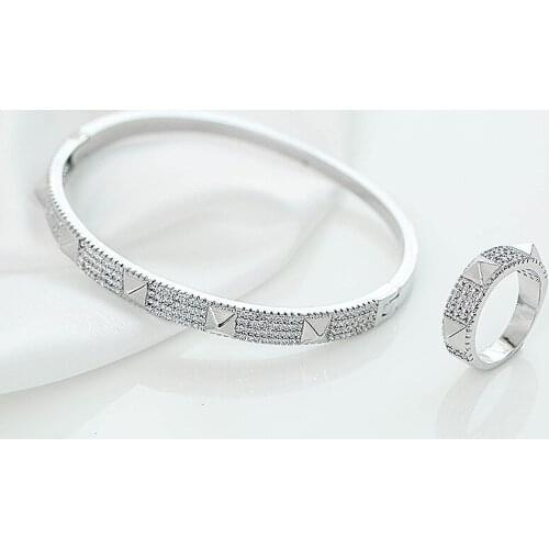 Fashion Lover Jewelry Spike Pyramid Bracelet & Bangle for Women Manchette Silver color Gold-Color CZ Crystal Luxurious Bangles