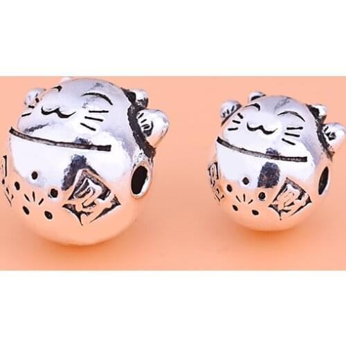 925 sterling silver jewelry accessories, three-dimensional lucky cat bead, handmade DIY string bead material bracelet accessorie
