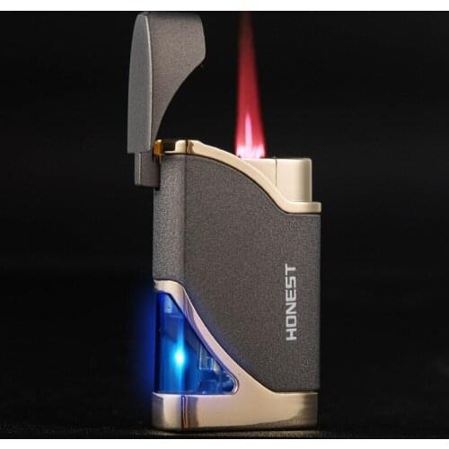 Honest Metal Windproof Red Flame Butane Gas Lighter Jet Turbo Tourch Lighter Inflatable Cigarette Cigar Lighter Smoke Accesoires