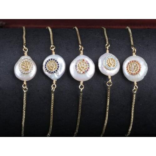 Multi colors cz beads pave tree of life charms natural freshwater pearl bead link bracelet for women best birthday gift