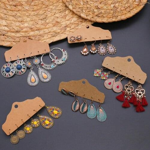 3Pairs Round Teardrop Tasseles Dangle Women Ear Stud Hooker Earrings Party Jewelry