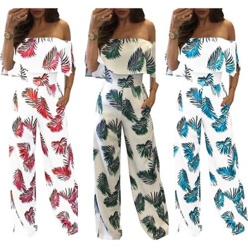 S-2XL women full length pant slash neck jumpsuit lady floral print ruffles jumpsuit spring autumn casual leisure brand jumpsuit