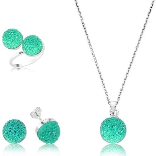 Silver Green Crystal Cubic Zirconia Women 'S Set