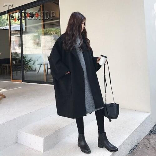 2019 Trendy Autumn Woolen Coat Cloak Style Big Pocket Female Jacket Overcoat