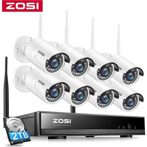 ZOSI 8CH 1080P H265+ Wifi NVR 2.0MP Security Camera System 2/6pcs IR Outdoor Waterproof CCTV Camera Wireless Surveillance System
