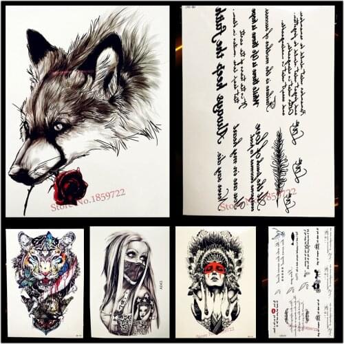 1PC Indian Body Arm Black Feather Words Temporary Tattoo Sticker HA53 Word Art Lettering Waterproof Tattoo Paste Removable Tatoo