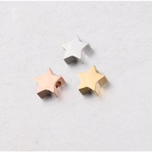 100% Stainless Steel Pentagram Star Bead Charm Gold/Rose Gold/Silver Color Metal Five-Pointed Star Beads Mirror Polished 30pcs