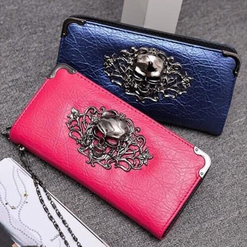 2018 Wallet Female Clutch Coin Purse Women PU Leather Wallet Long Zipper Closed Wallets Skull Flower Design Lady Purses