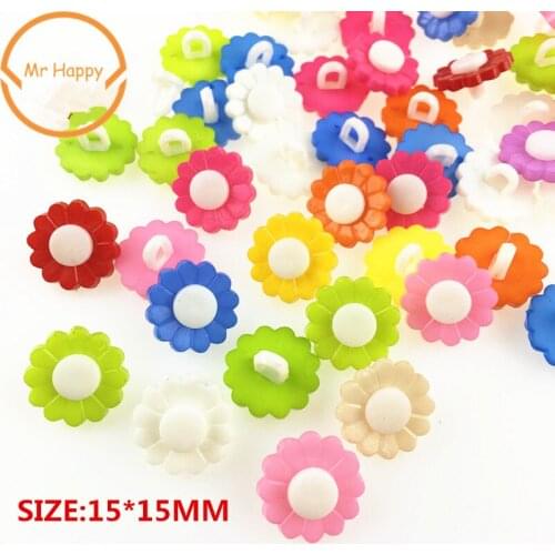50PCs 15mm Shank Flower Plastic Buttonsg face Mixed Colors Resin Buttons for Sewing or Scrapbooking Garment Accessories