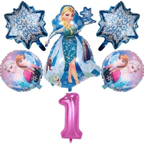 6pcs Disney Frozen Theme Cartoon 32 inch Pink Number Foil Balloons Birthday Party Decorations Supplies Helium Balloons Supply